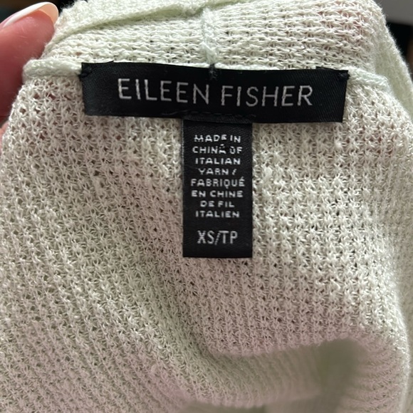 Eileen Fisher Mist Lt Green Linen Crepe Stretch Long Cardigan - Picture 8 of 9